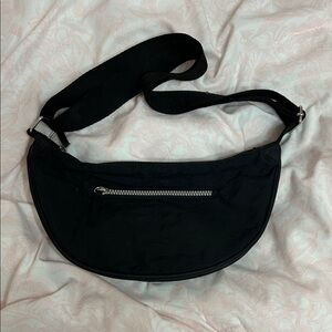 Black Crossbody Bag with Silver Zipper